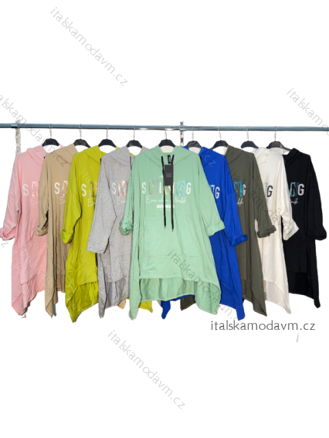 Tričko/tunika s kapucí dámská nadrozměr (2XL/3XL ONE SIZE) ITALSKÁ MÓDA IM422971