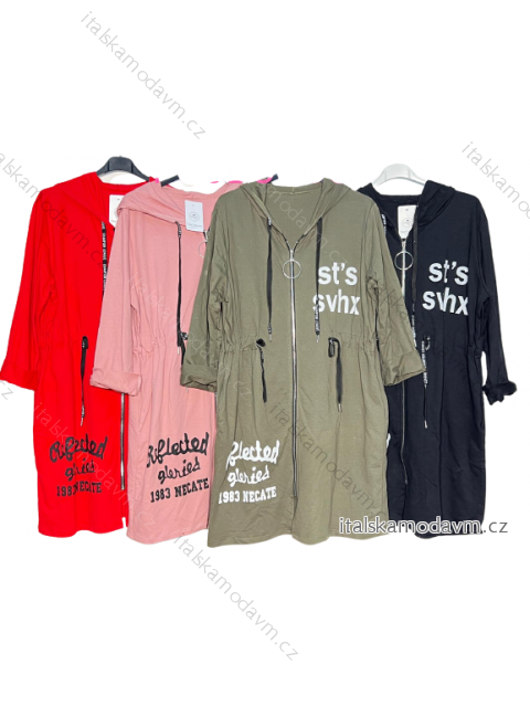 Kabát na zips s kapucňou dlhý rukáv dámska nadrozmer (2XL/3XL ONE SIZE) TALIANSKA MÓDA IM422P60B60D96
