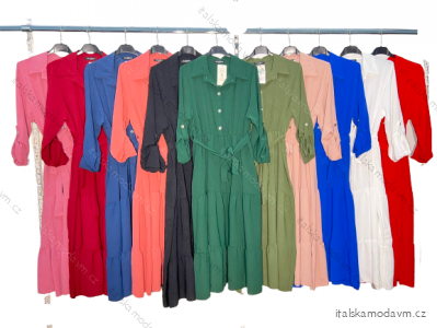 Šaty elegantní košilové dlouhý rukáv dámské (S/M/L ONE SIZE) ITALSKá MóDA IM4221016
