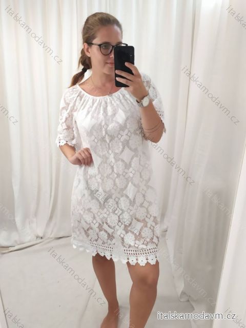 Šaty letné krajkové krátky rukáv dámske (M/L ONE SIZE) TALIANSKA MÓDA IM422593/DUR