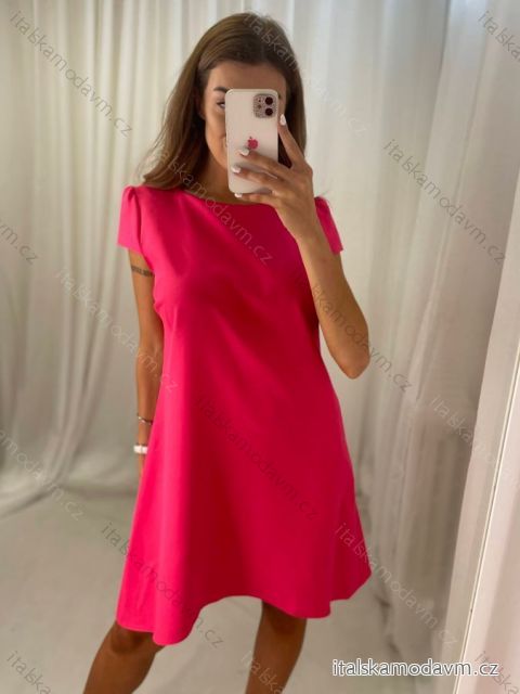 Šaty elegantný krátky rukáv letné dámske (36-38-40-42-44) Poľská MÓDA PMLK21LEILA-ROSE/DR ružová 42