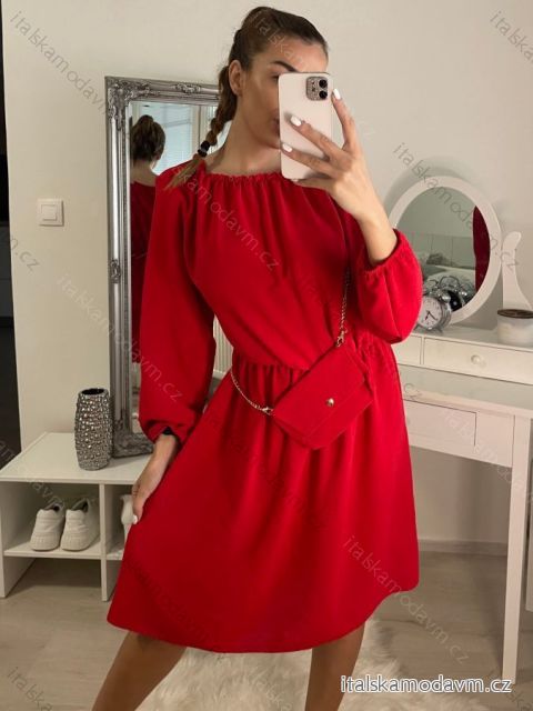 Šaty s kabelkou dlouhý rukáv dámské (M/L ONE SIZE) ITALSKá MóDA IM422BETY/DR červená M/L