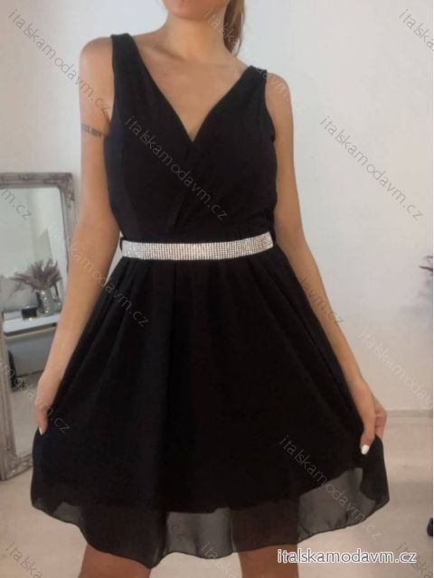 Šaty elegantní šifonové na ramínka dámské (S/M ONE SIZE) ITALSKÁ MÓDA IMM2223542LS/DR čierna S/M
