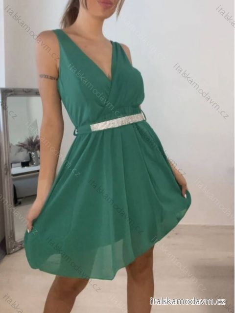 Šaty elegantní šifonové na ramínka dámské (S/M ONE SIZE) ITALSKÁ MÓDA IMM2223542LS/DR zelená S/M