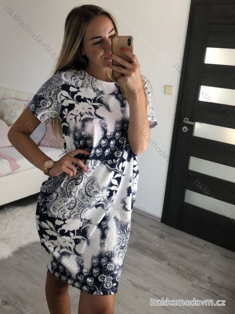 Šaty bavlněné klasik krátký rukáv dámské (S/M/L/XL ONE SIZE) ITALSKá MóDA IMC22347/DRbílá