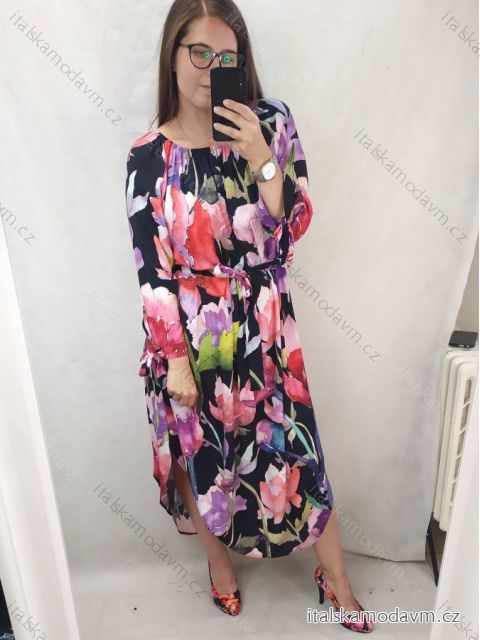 Šaty dlouhé dlouhý rukáv dámské nadrozměr (2XL/3XL ONE SIZE) ITALSKÁ MÓDA SAFEELIZ21130-1/DR