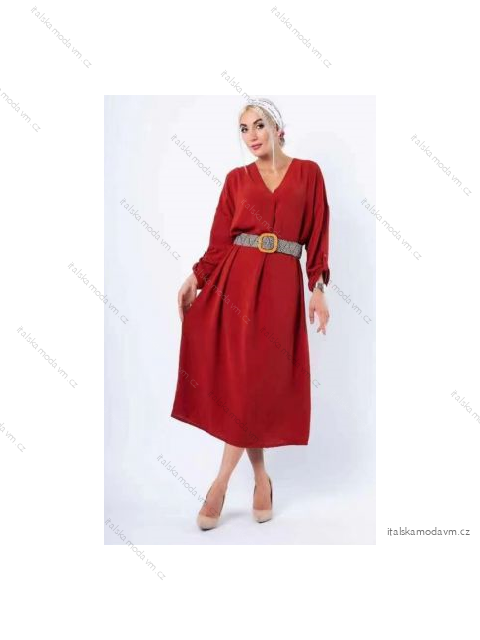 Šaty elegantné s opaskom dlhý rukáv dámske (S/M/L ONE SIZE) TALIANSKA MóDA IM42255319