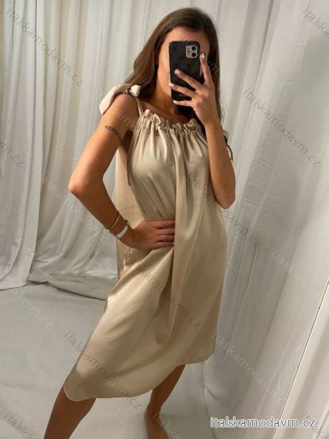 Šaty letné bez rukávov dámske (S/M ONE SIZE) TALIANSKA MÓDA IMWB22045/DR béžová M / L