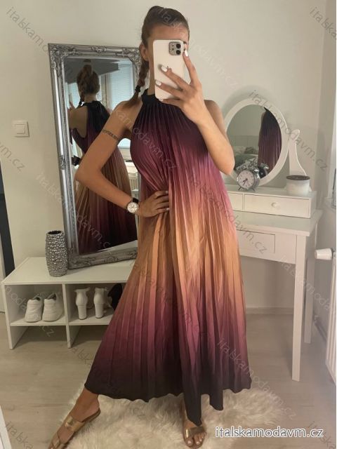 Šaty dlouhé letní ombré skládané bez rukávu dámské (S/M/L/XL ONE SIZE) ITALSKÁ MÓDA IMPLM222294/DR