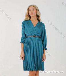 Šaty elegantní saténové s páskem dlouhý rukáv dámské (S/M.ONE SIZE) ITALSKÁ MÓDA IMM22UN7102