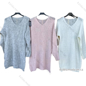 Šaty/svetr prodloužený pletený oversize dlouhý rukáv dámské (XL/2XL ONE SIZE) ITALSKÁ MÓDA IMD22784