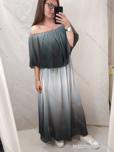 Šaty letní dlouhé carmen šifon duhové dámské nadrozměr (XL/2XL ONE SIZE) ITALSKÁ MÓDA IM42295108/DR XL/2XL Šedá