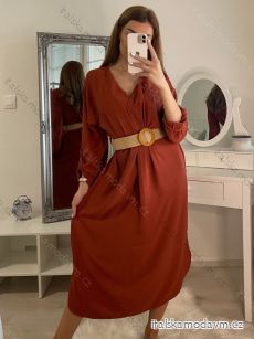 Šaty elegantní s páskem 3/4 dlouhý rukáv dámské nadrozměr (XL/2XL ONE SIZE) ITALSKá MóDA IMC22517