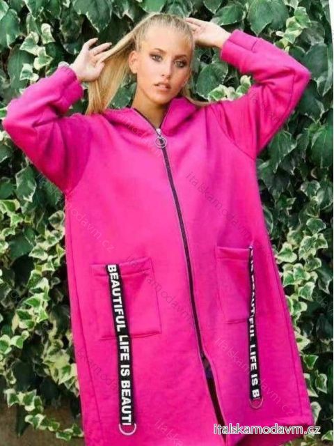 Mikina teplá oversize prodloužená dlouhý rukáv na zip s kapucí dámská nadrozměr (2XL/3XLONE SIZE) ITALSKÁ MÓDA IMD22740