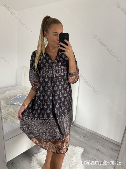 Šaty s dlouhým rukávem s kapsami dámské (S/M/L/XL ONE SIZE) ITALSKÁ MÓDA IMF22BARI