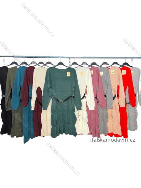 Šaty pletené s páskem dlouhý rukáv dámské (S/M/L ONE SIZE) ITALSKá MóDA IM422P45D103