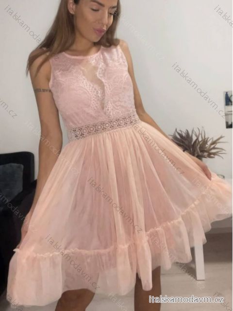 Šaty letní elegantní bez rukávu krajkované dámské (S/M ONE SIZE) ITALSKá MóDA IMM22FL22540/DR růžová S/M