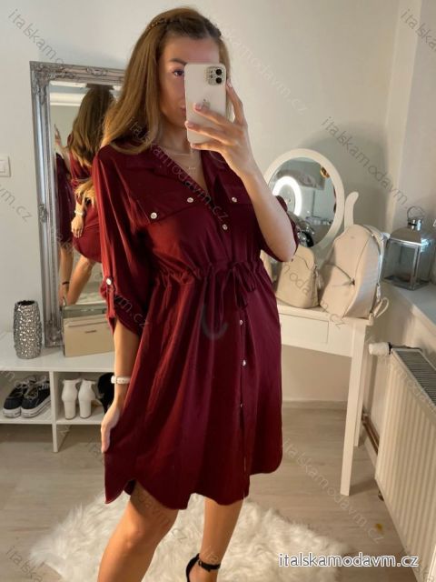 Šaty košeľové dlhý rukáv dámske (S/M/L ONE SIZE) TALIANSKA MÓDA IMWA223027/DR bordó M / L