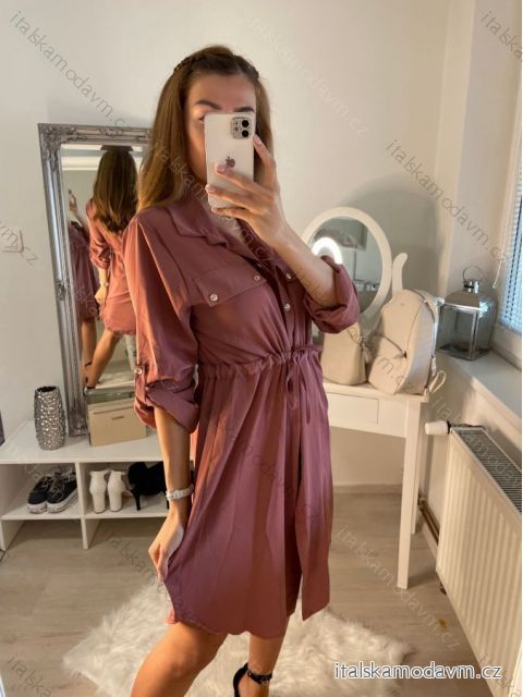 Šaty košilové dlouhý rukáv dámské (S/M/L ONE SIZE) ITALSKÁ MÓDA IMWA223027/DR starorůžová tmavá M/L