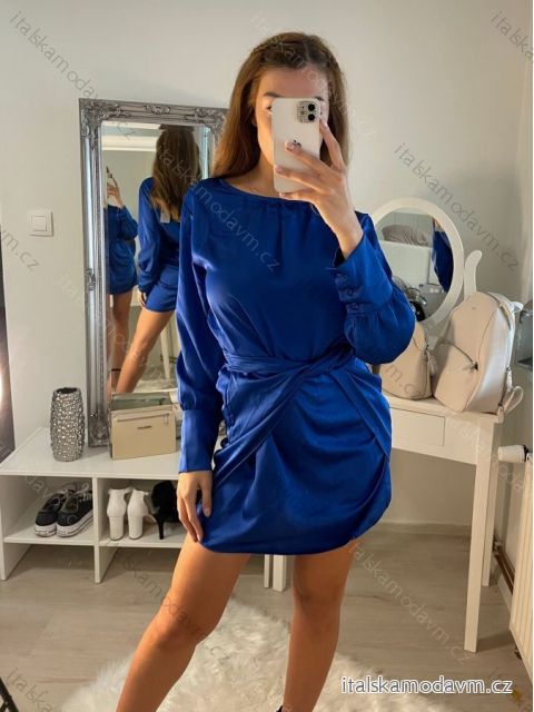 Šaty elegantní mini dlouhý rukáv  dámské (UNI S/M) ITALSKÁ MODA IMM22928/DR Modrá královská S/M