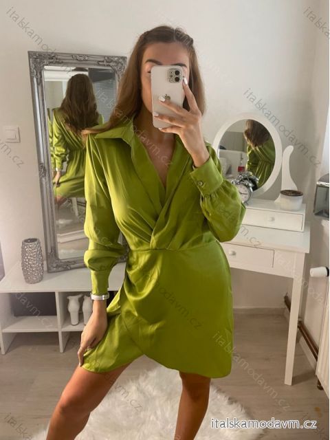 Šaty košeľové dlhý rukáv dámske (S/M ONE SIZE) TALIANSKA MóDA IM322307 hrášková
