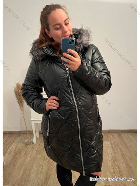 Bunda/kabát s kapucí dámská nadrozměr (M-3XL) BAT22noemi Černá 2XL