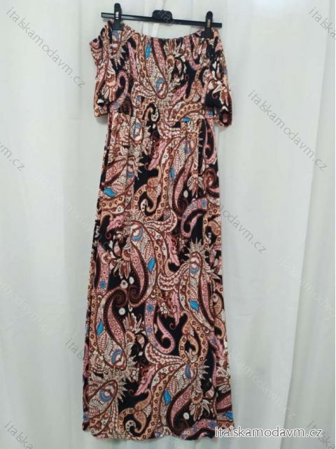 Šaty carmen dlouhé letní icecool žabičkované dámské (S/M ONE SIZE) ITALSKÁ MÓDA IMM21142-OR/DUR S/M hnědá