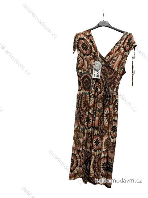 Šaty krátké na ramínka žabičkované dámské (M/L-XL/2XL) POLSKÁ MODA PMWT1122803A světle hnědá XL/2XL