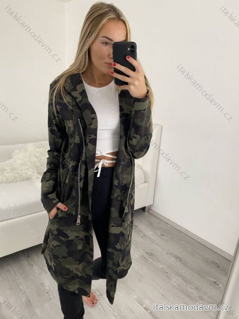 Cardigan mikina na zip s kapucňou dámsky maskáč  (M/L/XL) ITALSKÁ  MÓDA IM520043/DUR L/XL maskáčová