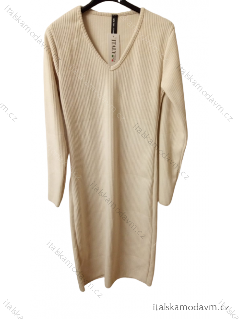 Šaty teplé dlouhý rukáv dámské (S/M ONE SIZE) ITALSKá MóDA IMD22856/DR krémová S/M