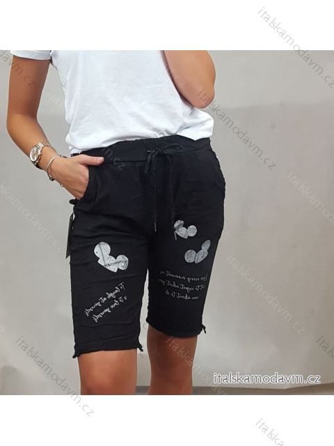 Kalhoty plátěné 3/4 krátké  dámské (UNI S/M/L) ITALSKÁ MÓDA IM4201205/DR S/M Černá