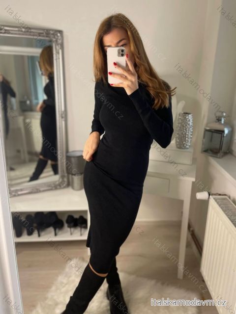 Šaty dlouhý rukáv úpletové teplé dámské (S/M ONE SIZE) ITALSKÁ MÓDA IMPBB22Z7006