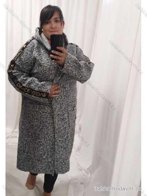 Kabát beránkový s kapucí dlouhý rukáv dámský nadrozměr (XL/2XL ONE SIZE) ITALSKÁ MÓDA IMBM22008