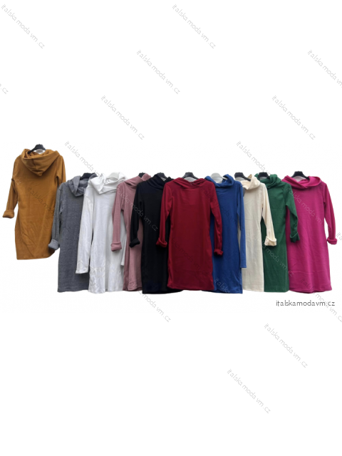 Šaty mikinové s kapucí dlouhý rukáv dámské (S/M/L ONE SIZE) ITALSKÁ MÓDA IMD22944