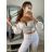 Top dlhý rukáv saténový  dámsky (S/M ONE SIZE) TALIANSKA MÓDA IMM22LS17258/DR biela S/M
