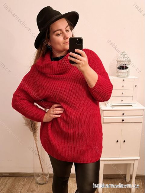 Svetr dlouhý rukáv dámské (XL/2XL/3XL ONE SIZE) ITALSKá MóDA IM422VERO/DR