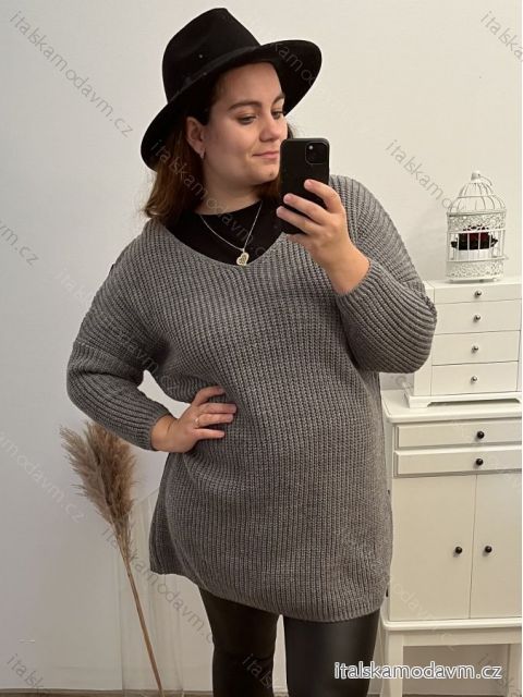 Šaty pletené alá sveter predĺžený dlhý rukáv dámske nadrozměr (3XL/4XL ONE SIZE) TALIANSKÁ MÓDA IM4212669