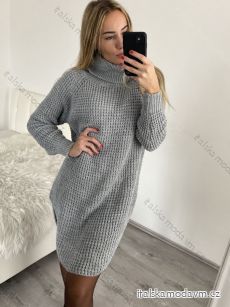 Šaty pletené svetr prodloužený s rolákem dámské (S/M ONE SIZE) ITALSKÁ MÓDA IMD20741/DR