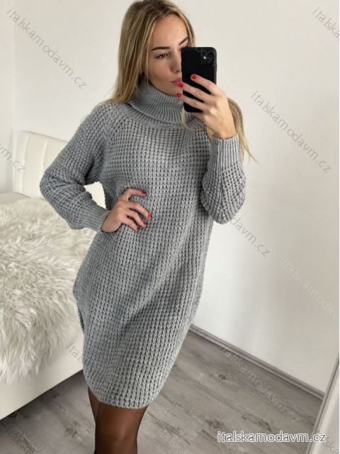Šaty pletené svetr prodloužený s rolákem dámské (S/M ONE SIZE) ITALSKÁ MÓDA IMD20741/DR