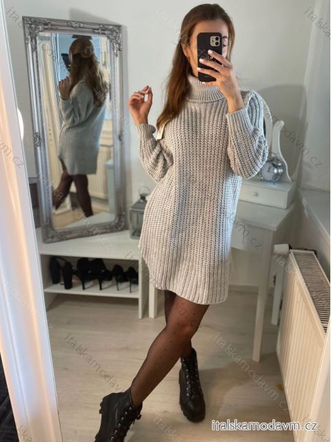 Šaty pletené oversize s rolákom dlhý rukáv dámske (S/M/L ONE SIZE) TALIANSKA MÓDA IMWGS223583