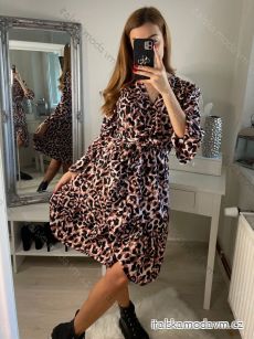 Šaty elegantní šifonové dlouhý rukáv dámské (S/M ONE SIZE) ITALSKÁ MÓDA IMWE223358B/DR leopardí
