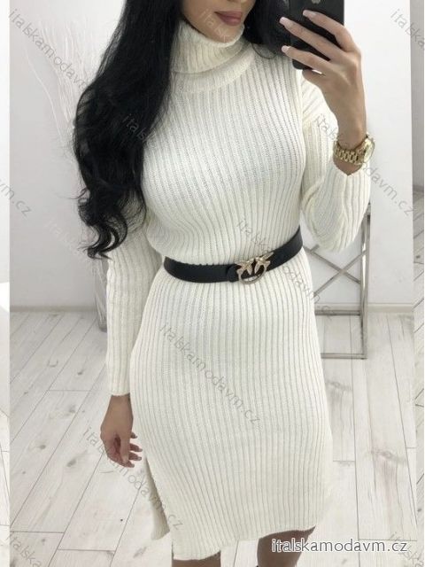 Šaty pletené s rolákom dlhý rukáv dámske (S/M ONE SIZE) TALIANSKA MÓDA IMWAA223643