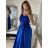 Šaty dlhé plesové elegantné na ramienka dámske (S/M ONE SIZE) TALIANSKA MÓDA IMPBB22O5728/DR hnedá