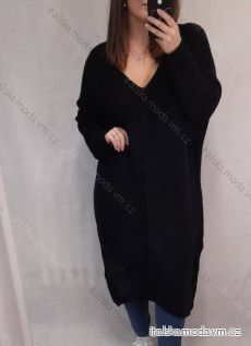 Šaty pletené dlouhý rukáv dámský nadrozměr (3XL/4XL ONE SIZE) ITALSKÁ MÓDA IM821028