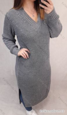 Šaty pletené dlouhý rukáv dámský nadrozměr (2XL/3XL ONE SIZE) ITALSKÁ MÓDA IM821201226