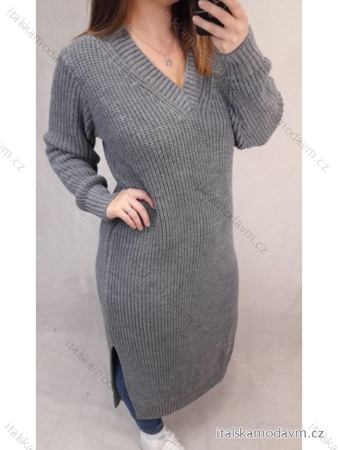 Šaty pletené dlouhý rukáv dámský nadrozměr (2XL/3XL ONE SIZE) ITALSKÁ MÓDA IM821201226
