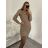 Šaty upletové dlouhý rukáv dámské (S/M ONE SIZE) ITALSKÁ MÓDA IMWGS223587/DR S/M hnědá