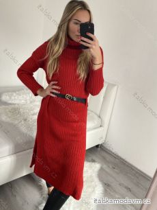 Šaty pletené rolákové s páskem dlouhý rukáv dámské (S/M ONE SIZE) ITALSKÁ MÓDA IM422NOEMI