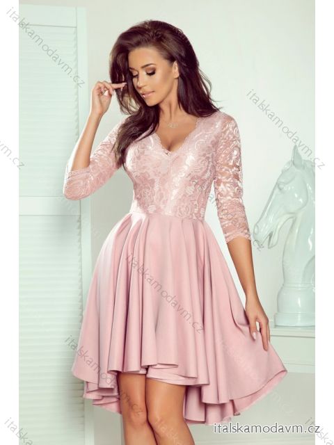 210-11 NICOLLE - šaty s delším hřbetem s krajkovým výstřihem - růžová
