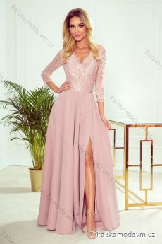 309-4 AMBER elegant lace long dress with a neckline - dirty pink